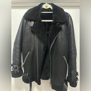 Genuine Shearling Leather Moto Biker Jacket